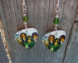 Bon Jovi Group Photo Guitar Pick Earrings with Green Swarovski Crystals