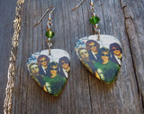 Bon Jovi Group Photo Guitar Pick Earrings with Green Swarovski Crystals
