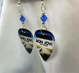 Bon Jovi Lost Highway Guitar Pick Earrings with Blue Swarovski Crystals