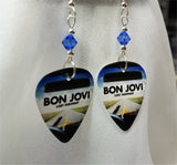 Bon Jovi Lost Highway Guitar Pick Earrings with Blue Swarovski Crystals