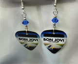 Bon Jovi Lost Highway Guitar Pick Earrings with Blue Swarovski Crystals