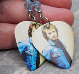 Jon Bon Jovi Guitar Pick Earrings with Aqua Swarovski Crystals