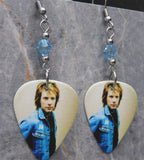 Jon Bon Jovi Guitar Pick Earrings with Aqua Swarovski Crystals