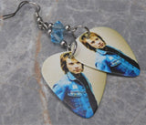 Jon Bon Jovi Guitar Pick Earrings with Aqua Swarovski Crystals