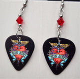 Bon Jovi The Greatest Hits Guitar Pick Earrings with Red Swarovski Crystals
