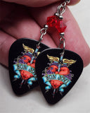 Bon Jovi The Greatest Hits Guitar Pick Earrings with Red Swarovski Crystals