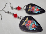 Bon Jovi The Greatest Hits Guitar Pick Earrings with Red Swarovski Crystals