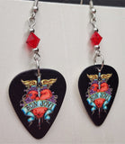Bon Jovi The Greatest Hits Guitar Pick Earrings with Red Swarovski Crystals
