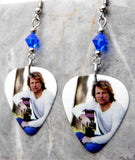 Jon Bon Jovi Guitar Pick Earrings with Blue Swarovski Crystals