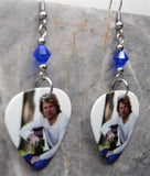 Jon Bon Jovi Guitar Pick Earrings with Blue Swarovski Crystals