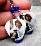 Jon Bon Jovi Guitar Pick Earrings with Blue Swarovski Crystals