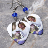 Jon Bon Jovi Guitar Pick Earrings with Blue Swarovski Crystals