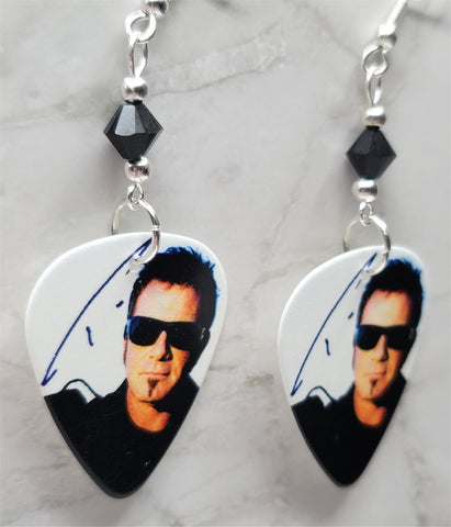 Tico Torres of Bon Jovi Guitar Pick Earrings with Black Swarovski Crystals