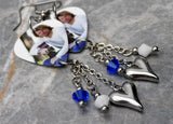 Jon Bon Jovi Guitar Pick Earrings with Stainless Steel Heart Charms and Swarovski Crystal Dangles