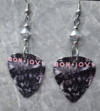 Bon Jovi Slippery When Wet Guitar Pick Earrings with Silver Swarovski Crystals