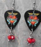 Bon Jovi The Greatest Hits Black Guitar Pick Earrings with Opaque Red Swarovski Crystal Dangles