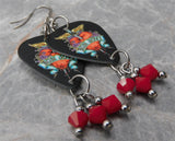 Bon Jovi The Greatest Hits Black Guitar Pick Earrings with Opaque Red Swarovski Crystal Dangles