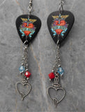 Bon Jovi Greatest Hits Album Black Guitar Pick Earrings with Stainless Steel Charm and Swarovski Crystal Dangles