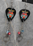 Bon Jovi Greatest Hits Album Black Guitar Pick Earrings with Stainless Steel Charm and Swarovski Crystal Dangles