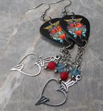 Bon Jovi Greatest Hits Album Black Guitar Pick Earrings with Stainless Steel Charm and Swarovski Crystal Dangles