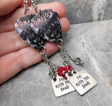 Bon Jovi Slippery When Wet Guitar Pick Earrings with I'm With the Band Stainless Steel Charms and Swarovski Crystal Dangles
