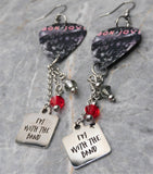 Bon Jovi Slippery When Wet Guitar Pick Earrings with I'm With the Band Stainless Steel Charms and Swarovski Crystal Dangles