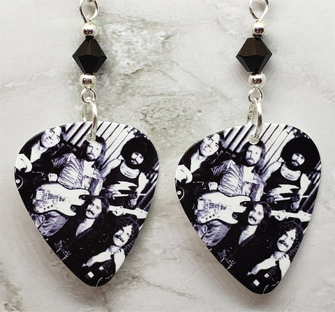 Boston Group Picture Guitar Pick Earrings with Black Swarovski Crystals