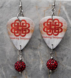 Breaking Benjamin Logo Guitar Pick Earrings with Red Pave Bead Dangles