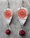 Breaking Benjamin Logo Guitar Pick Earrings with Red Pave Bead Dangles