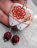 Breaking Benjamin Logo Guitar Pick Earrings with Red Pave Bead Dangles