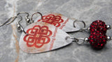 Breaking Benjamin Logo Guitar Pick Earrings with Red Pave Bead Dangles