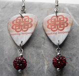 Breaking Benjamin Logo Guitar Pick Earrings with Red Pave Bead Dangles