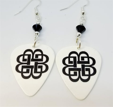 Breaking Benjamin Logo White Guitar Pick Earrings with Black Swarovski Crystals