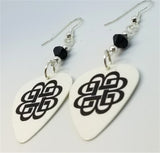 Breaking Benjamin Logo White Guitar Pick Earrings with Black Swarovski Crystals