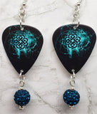 Breaking Benjamin Guitar Pick Earrings with Teal Pave Bead Dangles