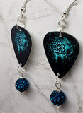 Breaking Benjamin Guitar Pick Earrings with Teal Pave Bead Dangles