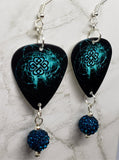 Breaking Benjamin Guitar Pick Earrings with Teal Pave Bead Dangles