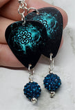 Breaking Benjamin Guitar Pick Earrings with Teal Pave Bead Dangles
