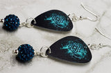 Breaking Benjamin Guitar Pick Earrings with Teal Pave Bead Dangles