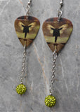 Breaking Benjamin Phobia Guitar Pick Earrings with Green Pave Bead Dangles