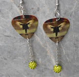 Breaking Benjamin Phobia Guitar Pick Earrings with Green Pave Bead Dangles