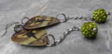Breaking Benjamin Phobia Guitar Pick Earrings with Green Pave Bead Dangles