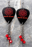 Breaking Benjamin Guitar Pick Earrings with Red Swarovski Crystal Dangles