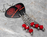 Breaking Benjamin Guitar Pick Earrings with Red Swarovski Crystal Dangles