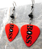 Bruce Springsteen Boss Red Guitar Pick Earrings with Black Swarovski Crystals