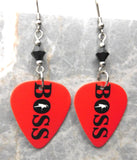 Bruce Springsteen Boss Red Guitar Pick Earrings with Black Swarovski Crystals