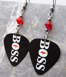 Bruce Springsteen Boss Guitar Pick Earrings with Red Swarovski Crystals