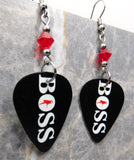 Bruce Springsteen Boss Guitar Pick Earrings with Red Swarovski Crystals