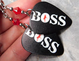Bruce Springsteen Boss Guitar Pick Earrings with Red Swarovski Crystals