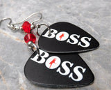 Bruce Springsteen Boss Guitar Pick Earrings with Red Swarovski Crystals